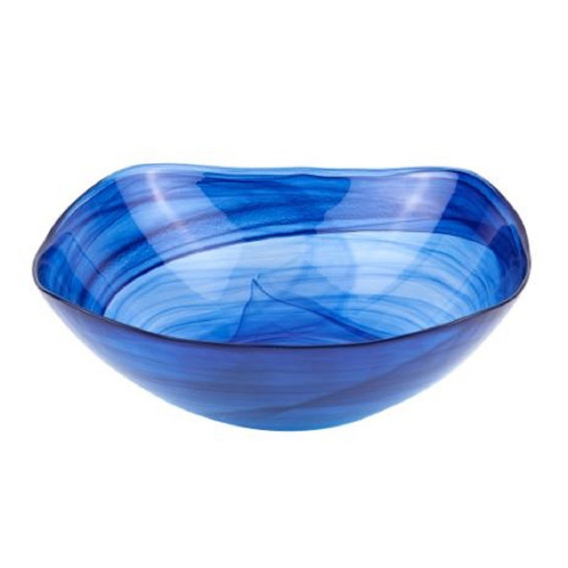 Cobalt Blue Alabaster Glass 10" Squarish Salad Or Serving Bowl, 2" H x 6" W x 6" D