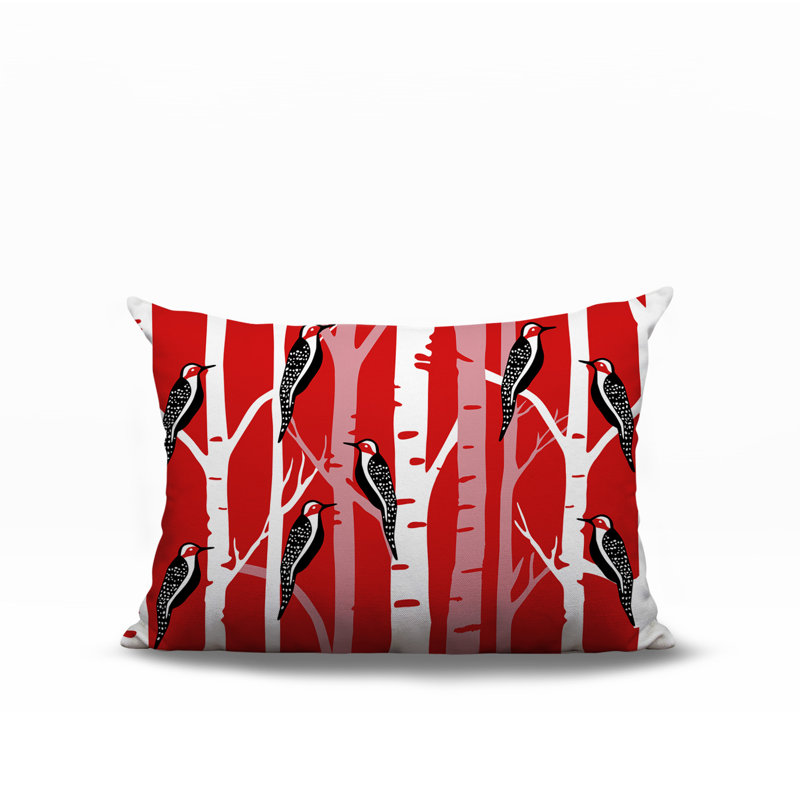 Oreiller réversible intérieur / extérieur Fiore Bird, Rouge, Rectangle H 14 po x l 20 po
