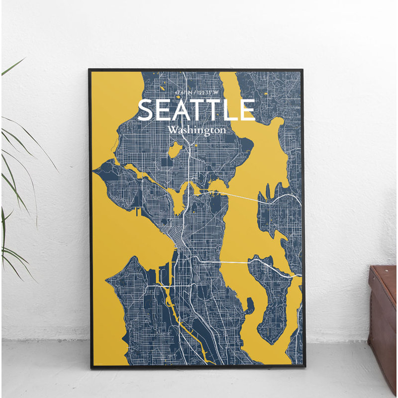 Seattle City Map - No Frame Print, 50.8cm H x 40.6cm W x 0.13cm D