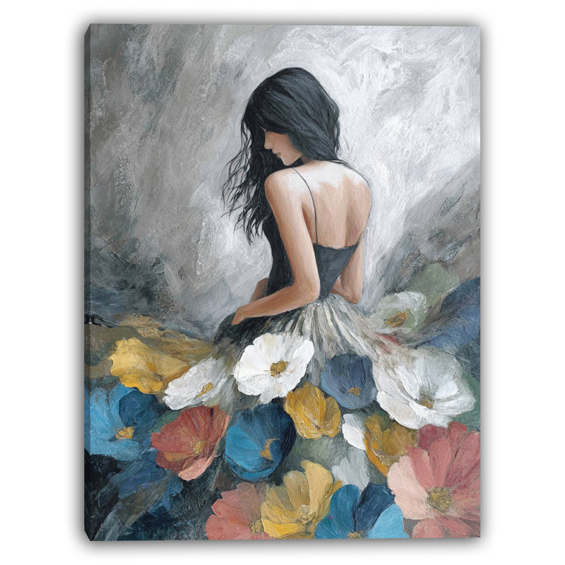 Art sur toile Wild Petals - Romantic Woman with Blooming, H 24 po x l 16 po