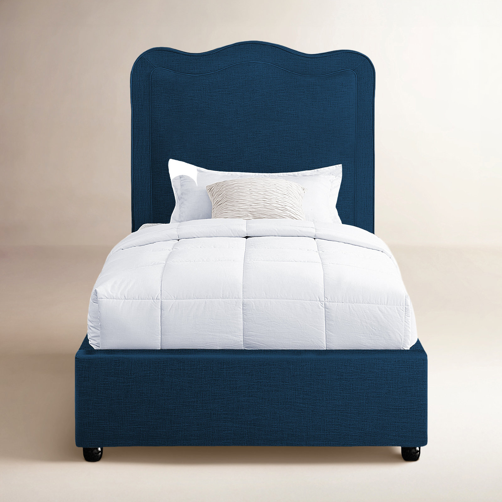 Felix Linen Upholstered Bed, Bed Navy Linen, Twin