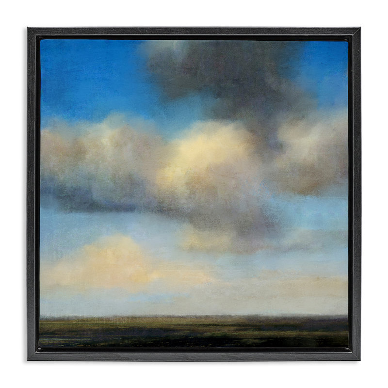 «Clouds Over Countryside», art mural sur toile flottante par Suzanne Nicoll, H 18 po x l 18 po, Cadre flottant noir de jais