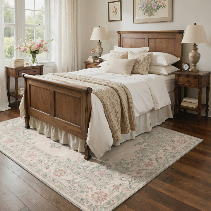 Airville Vintage Medallion French Country Sage Area Rug, & Traditional Elegance, Machine Washable, Inspired Faux Wool - High-Rebound Foam & Non-Slip Backing