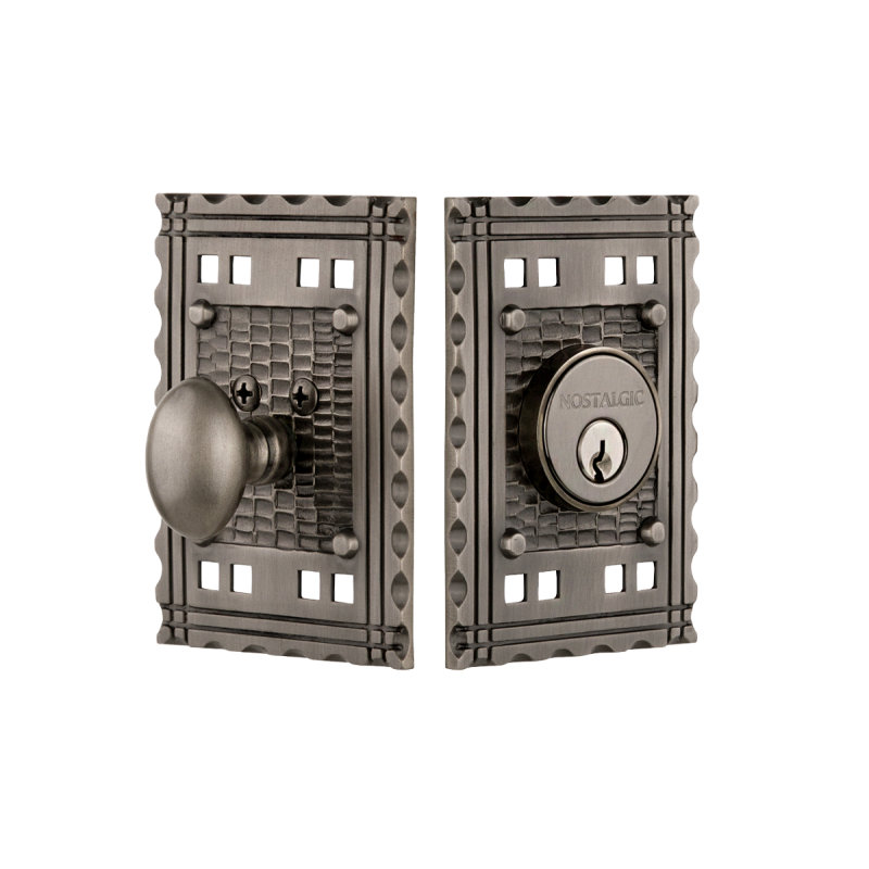 Nostalgic Warehouse Craftsman Plate Single Cylinder Deadbolt, Antique Pewter