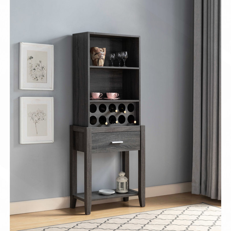 Support à vin, armoire à vin, armoire de rangement avec tiroir et tablettes ouvertes