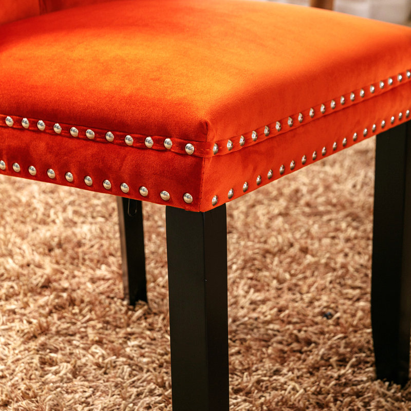 Fioretto 20'' H Tufted Upholstered Dining Chair, Black Wood, Orange