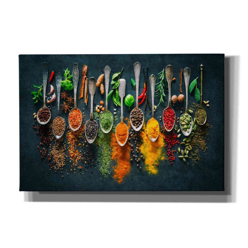Épices colorées - reproduction de photo sur toile tendue, H 12 po x l 18 po x P 0,75 po