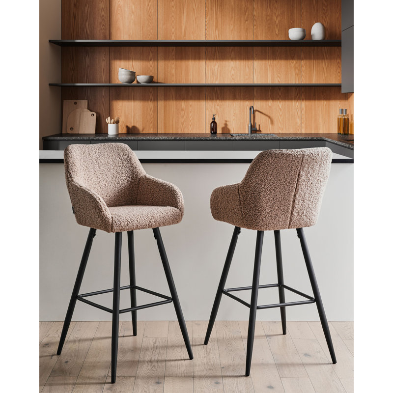CASMALIA Upholstered Bar Stool with Steel Frame, Beige
