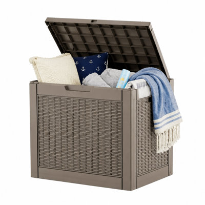 Bac de rangement pour terrasse 118L / 31,2 gallons toutes saisons, protégé contre les rayons UV, style rotin