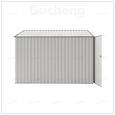Remise durable en tôle de fer avec toit incliné, porte à charnière simple et film protecteur pour divers cas de figure