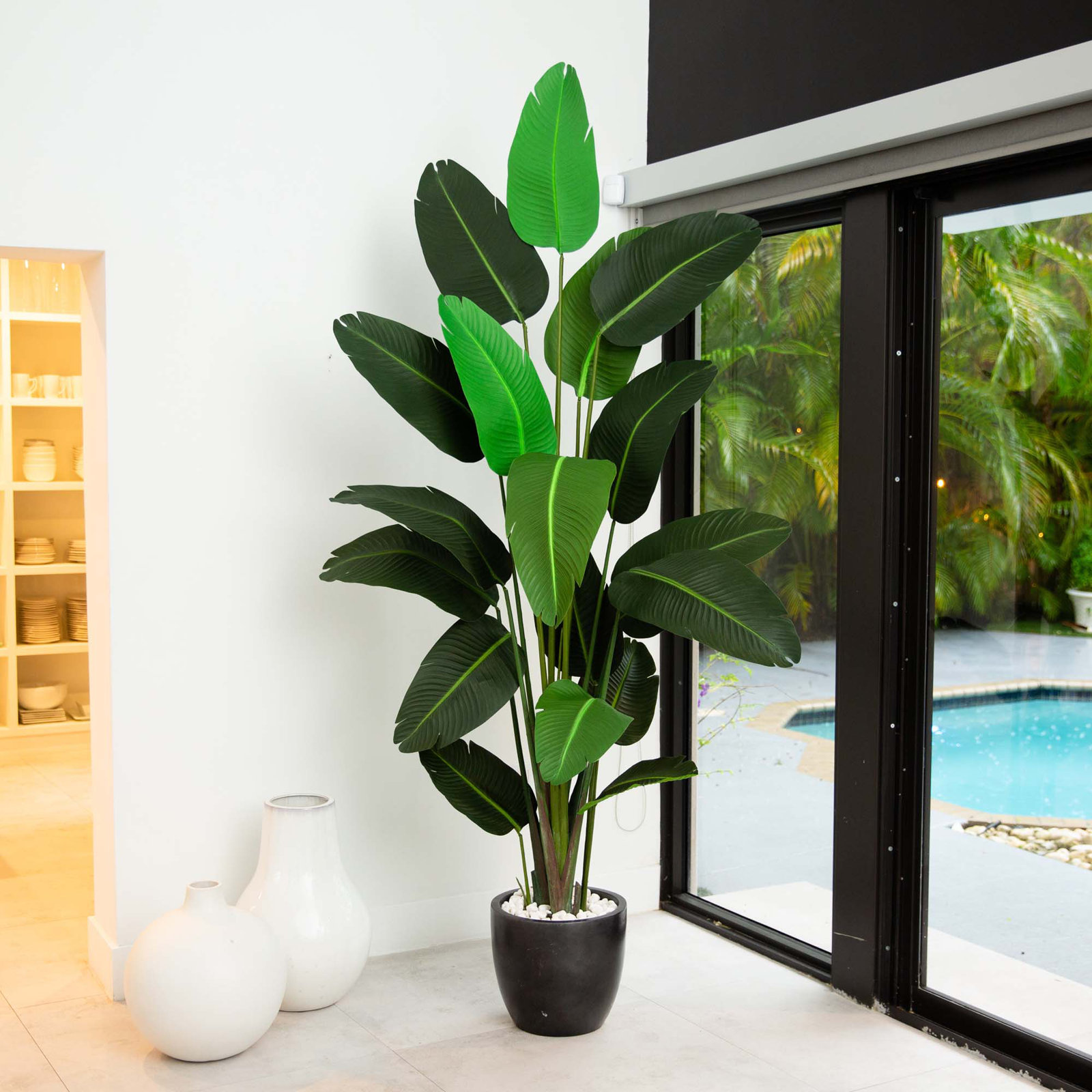 Faux Banana Leaf Tree in Pot Liner, 96" H x 34" W x 29" D