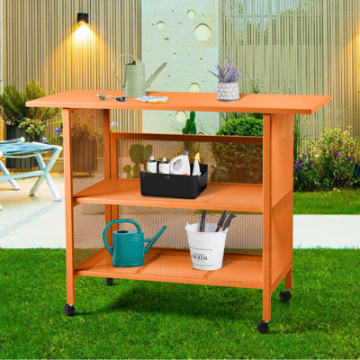 Industrial Mobile Kitchen Cart Rustic 3 Tier Rolling Serving Cart With Locking Casters Metal Mobile Kitchen Island Stand Cart On Wheels-47.24 * 19.68 by 17 Stories