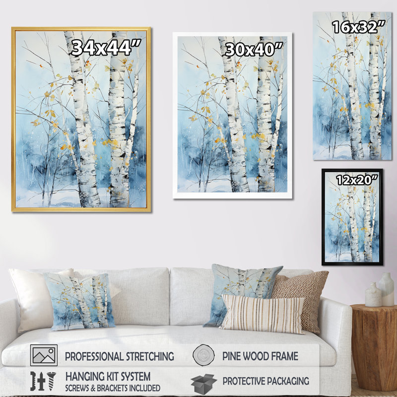 «White and Blue Birch Wood In Winter III», reproduction sur toile, H 40 po x l 30 po x P 1,5 po, Toile tendue