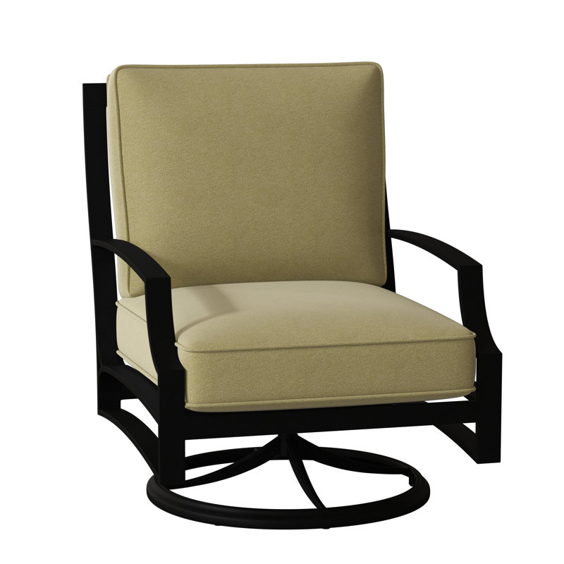 Seal Cove Outdoor Swivel Lounge Chair, Spectrum Denim Sunbrella® Plainweave, Textured Black