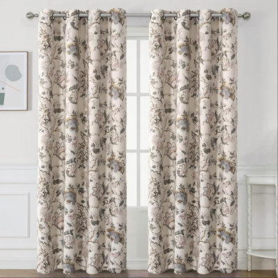 Sage Green And Brown Traditional Floral Blackout Blinds, Two-Piece Set, 84 Inches With Metal Rings, Heat-Insulating And Suitable For Living Rooms And Bedrooms.