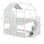 Structure de lit superposé double en bois pour enfants avec conception de maisonnette, toit et porte, marches de rangement et tablettes ouvertes-133667917
