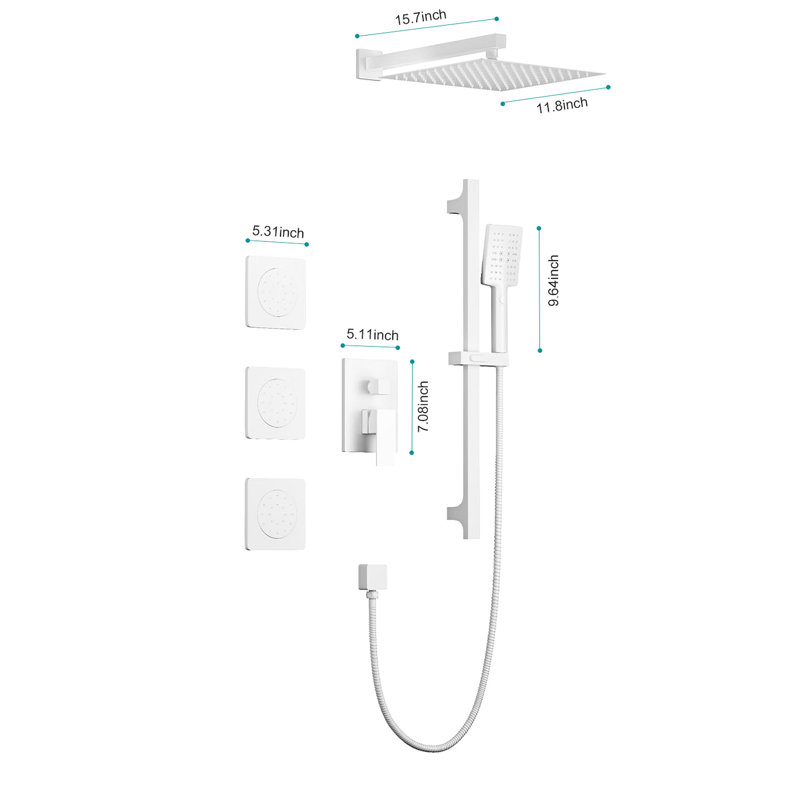Advanced Shower With Construction - Rain Head, Hand Shower, Slide Bar, Bodysprays, White Stylish Bodysprays Brass And Stainless Steel