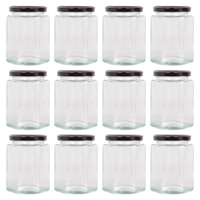 Hexagonal Glass Jam Jars with Screw-Top Metal Lids - 250ml