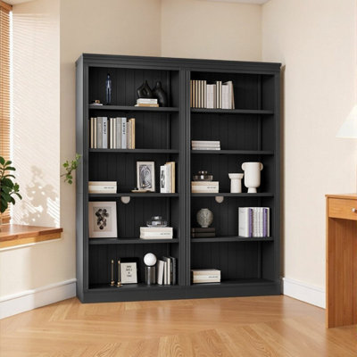 5-Tier LED Bookshelf Suite, Solid Wood Frame, 55LB/Shelf, Adjustable Shelves & Built-in Lighting
