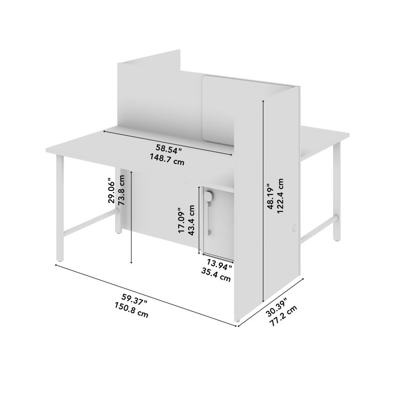 Bush Business Furniture Hustle 2 Person Office Cubicle Desk With Storage Set, 48.19" H x 59.37" W x 30.39" D, White/Black