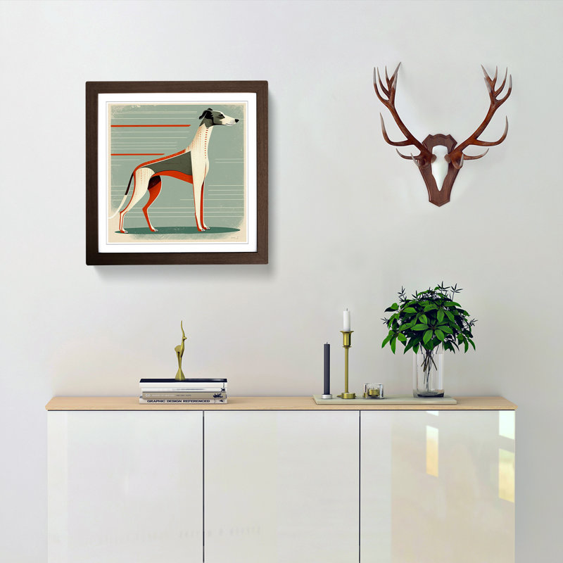 Greyhound Dog Mid-Century - Single Picture Frame Print on Wood, Walnut