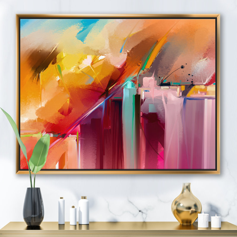 Composition abstraite en acrylique en orange et rouge - reproduction d'art sur toile, H 24 po x l 32 po x P 1 po