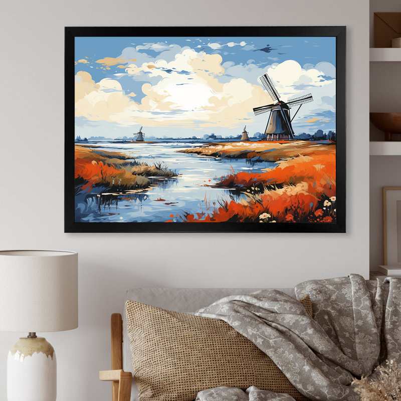 Holland Wind Turbine Meadows II - Wind Turbines, art mural, Cadre d'angle fermé noir, H 34 po x l 44 po x P 1,5 po
