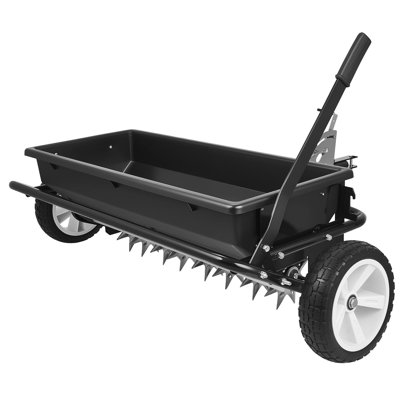 Tow Behind Lawn Spreader with Aeration Spikes, 32 in Spreading Width, Broadcast Spreader with Universal Hitch, Garden Seeder & Soil Aerator with 100lbs Capacity & 10 in Tires for ATVs UTVs