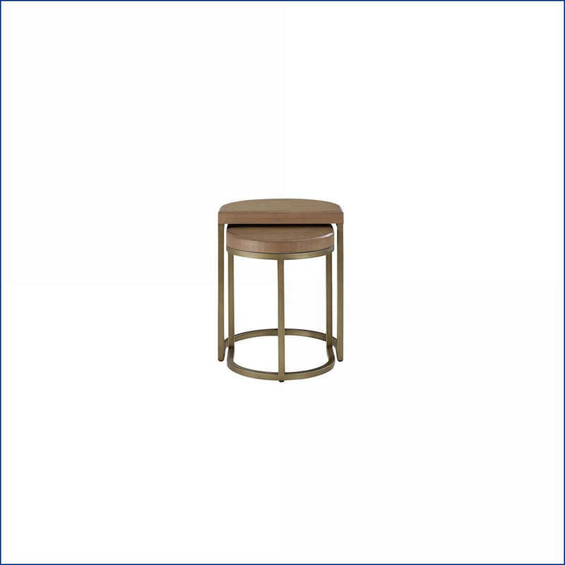 Ensemble de 2 tables gigognes en placage d'orme avec bases en métal