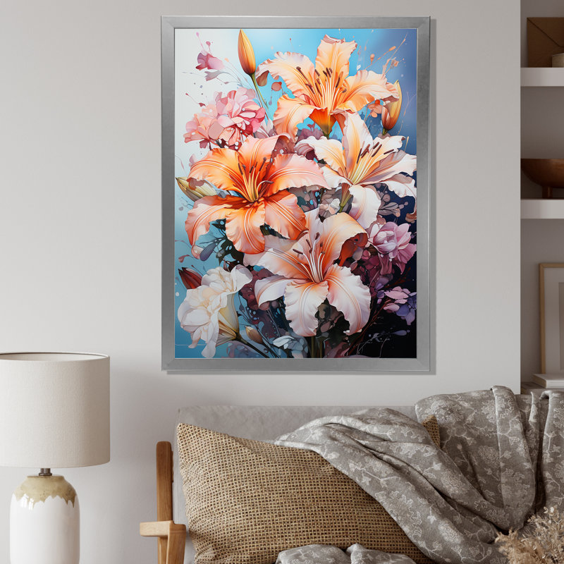Représentation de lys, acrylique multicolore IV sur toile, H 20 po x l 12 po x P 1 po, Cadre photo argenté