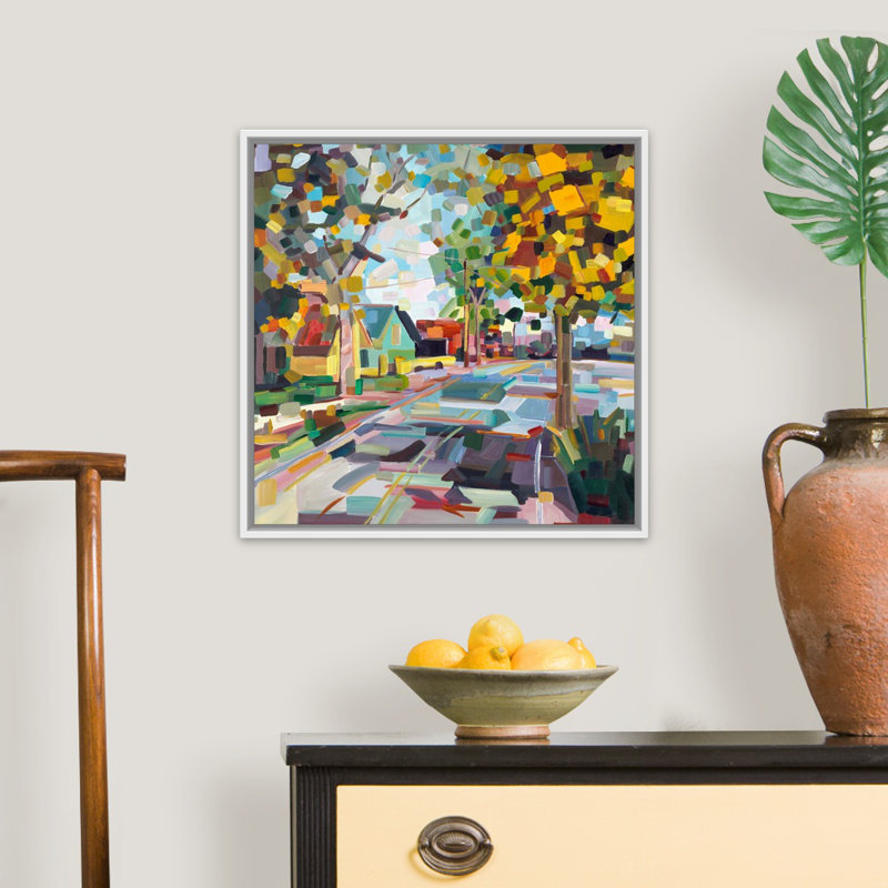 « Fall Neighborhood » par Brooke Borcherding, reproduction d’art sur toile, Cadre flottant noir, H 22 po x l 22 po x 1,75 po