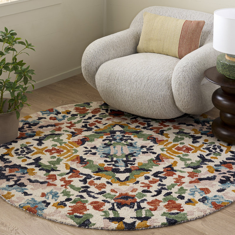 Hand Tufted Wool;Cotton Abstract Indoor Rug, Round 5'