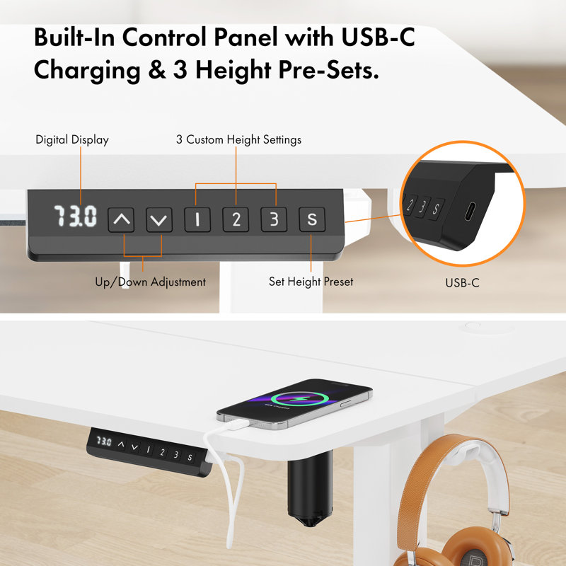 Adjustable Metal Base Standing Desk, 100 W x 60 D, White/White