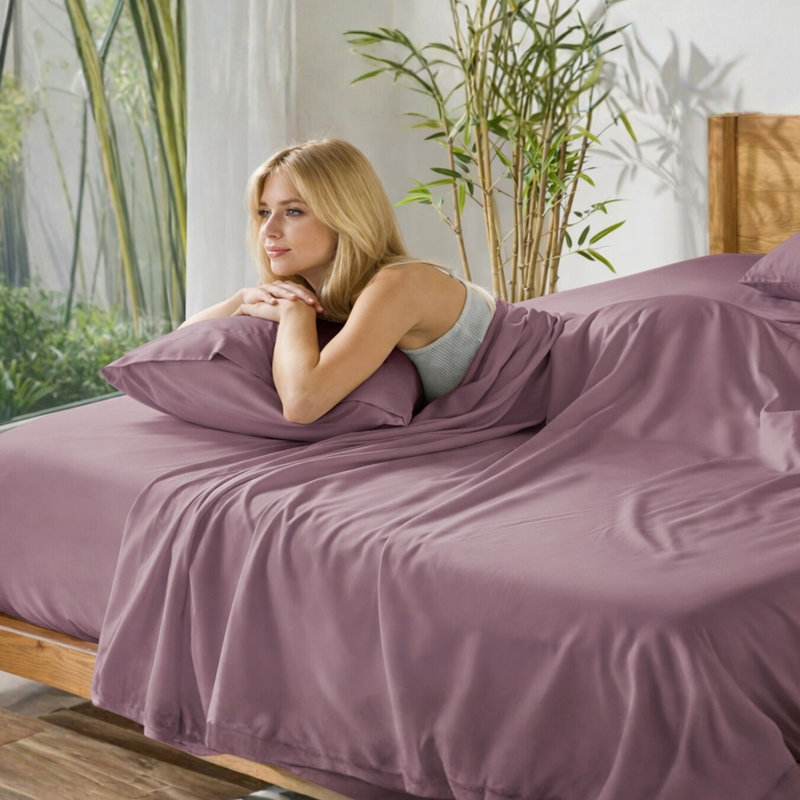 Ultra Soft Bamboo Sheet Set - 4 Pc Set - Wrinkle Resistant - Cooling Sheets with Deep Pockets, Light Plum