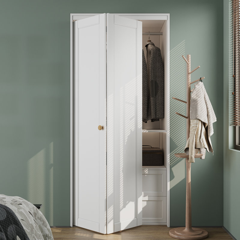  36" x 96" White Primed Panel Solid Core Bi-Fold Door With Installation Hardware Kit (pantry,closet door), 36" x 96"