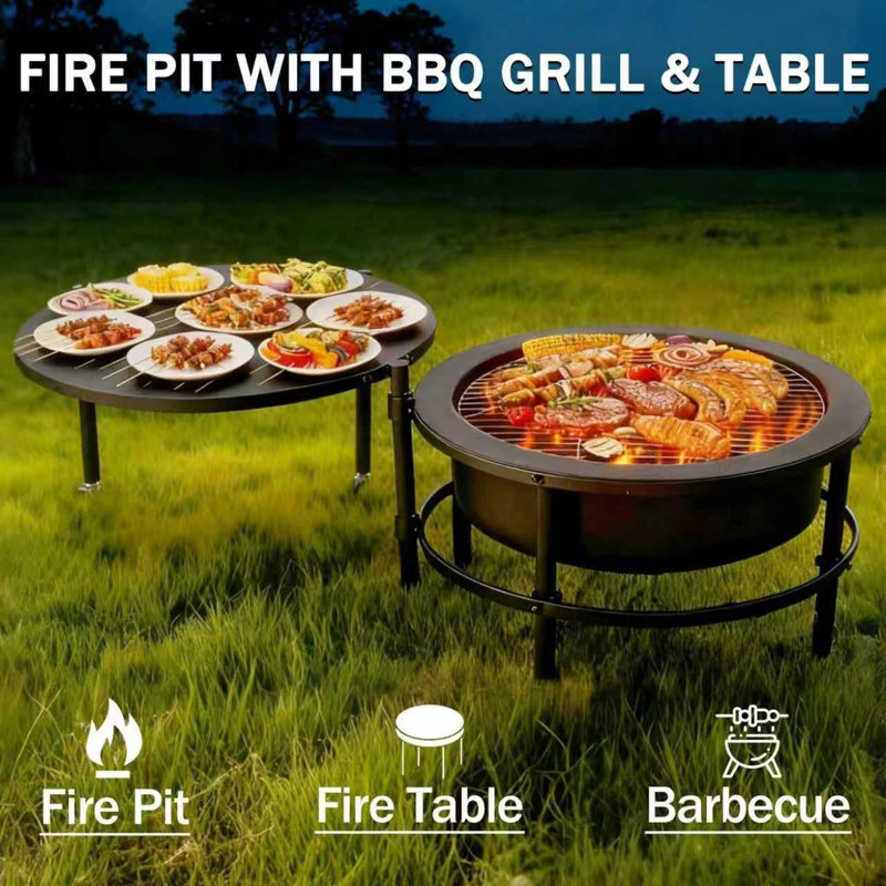 Wood Burning Fire Pit With Grill & Poker