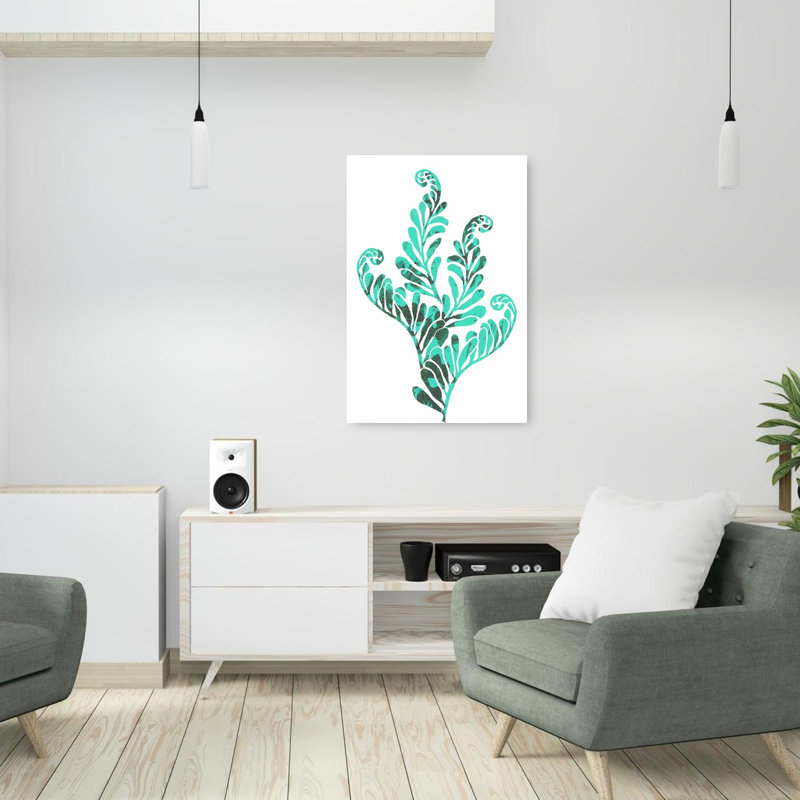 Lush Teal Botanicals, reproduction d'art moderne sur fond de fougère biologique naturelle, océan, 36" H x 24" W