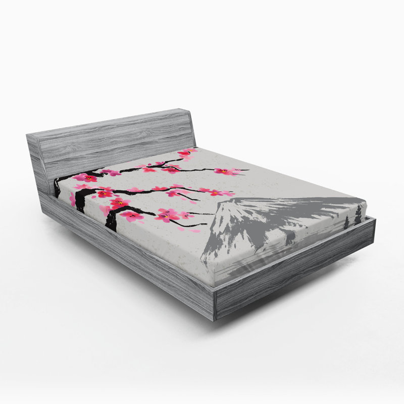 Ensemble de 2 draps-housses Ambesonne, Gris, noir, rose / floral, Drap-housse grand