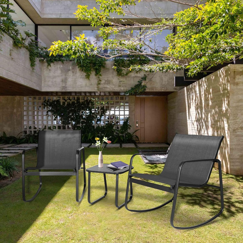 Ensemble de conversation d'extérieur 2 personnes avec chaises berçantes et table basse en verre Tandeka