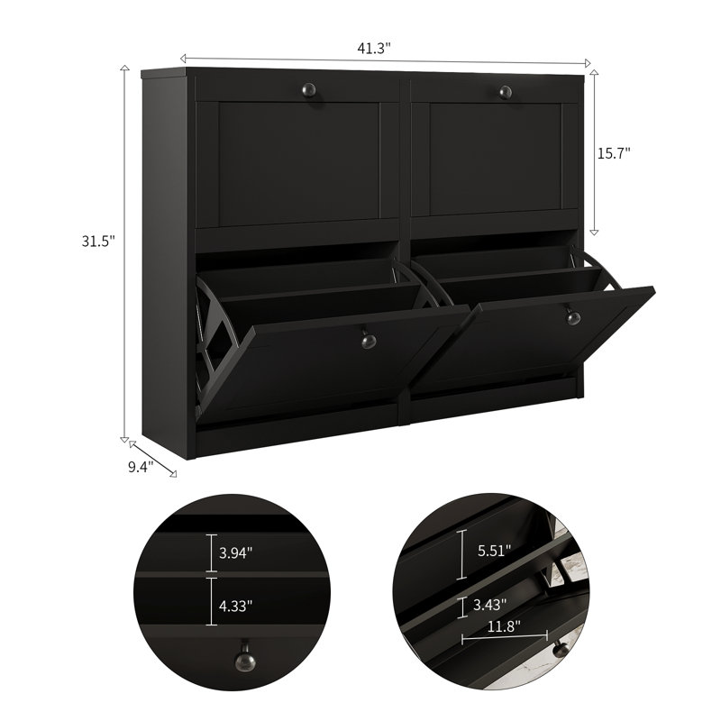 32 Pair Shoe Storage Cabinet, Black