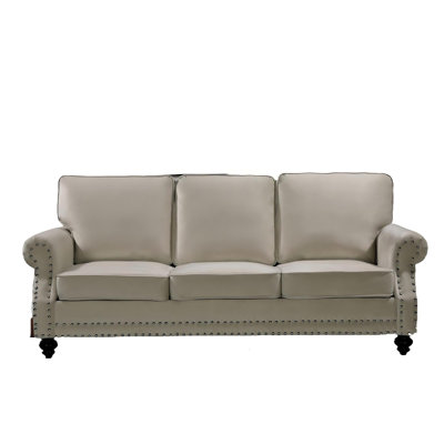 3-Seater Traditional Velvet Sofa, Nailhead Trim Upholstered Couch with Solid Wood Turned Legs for Living Room Decor