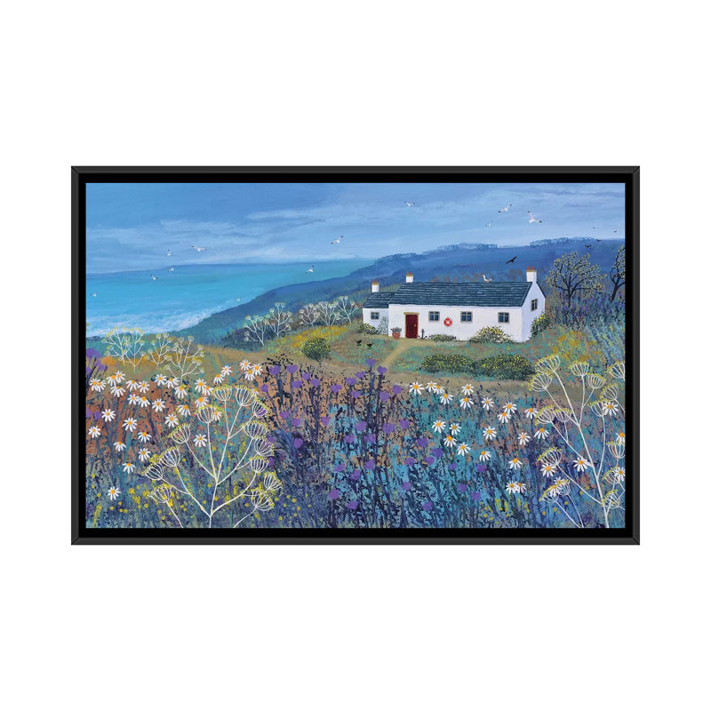 «A Place by the Sea» par Jo Grundy - reproduction d'art, Pas de tapis, H 26 po x l 40 po x 1,5 po, Toile avec cadre noir