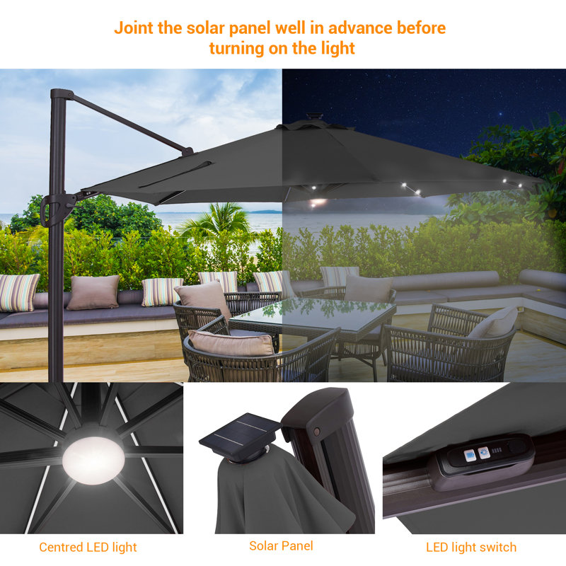 Parasol lumineux en porte-à-faux 132 po Darcie-May, Anthracite