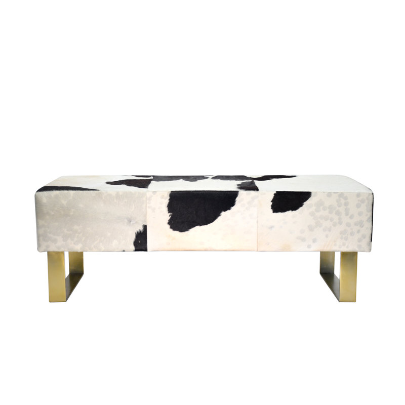 Hajrat Cowhide Bench, Gold, Black/White