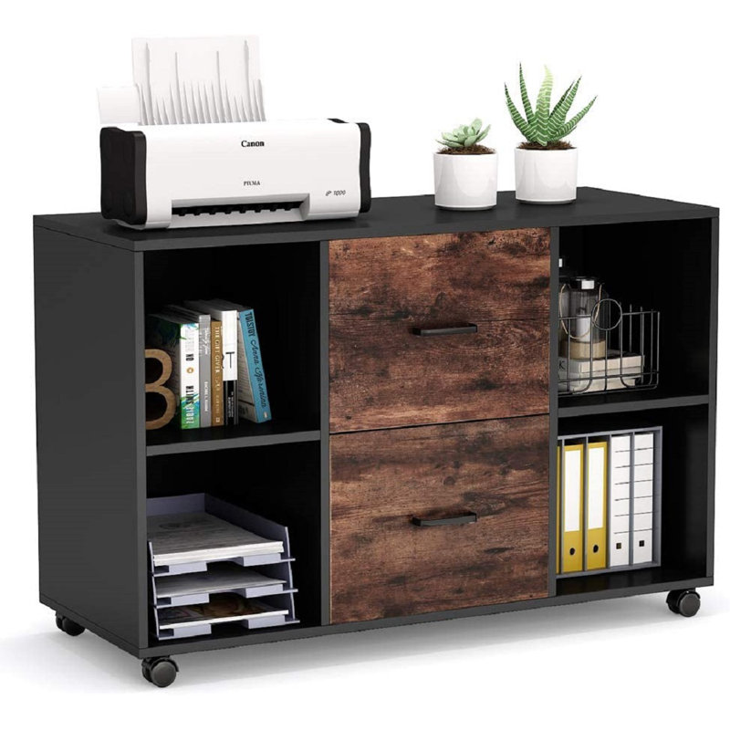 39.4 " Wide 2 Lateral Filing Cabinet, Black/Walnut