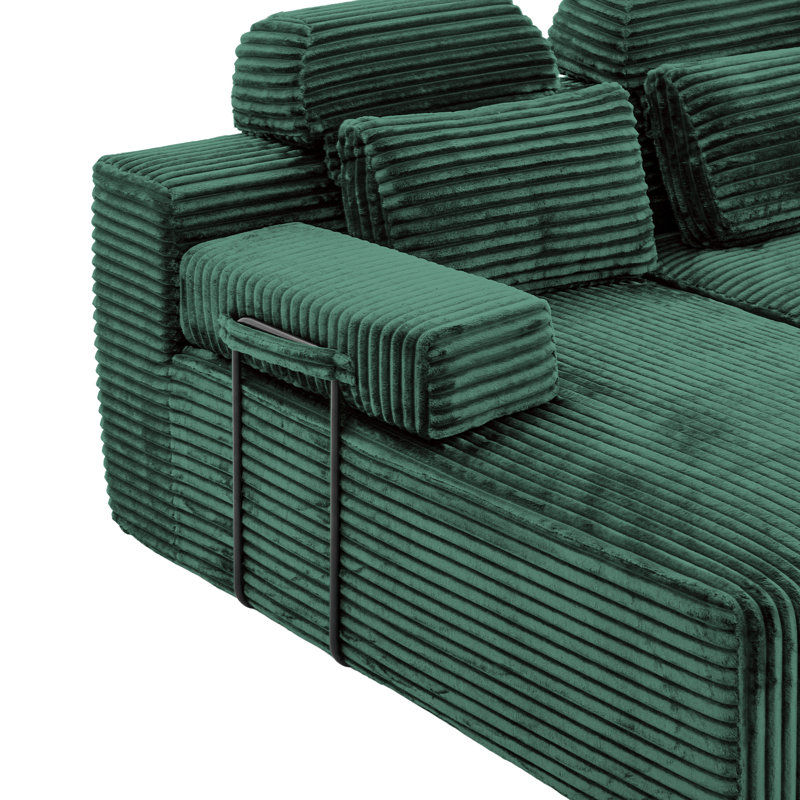 104 " Corduroy Sectional, Green Corduroy, Green