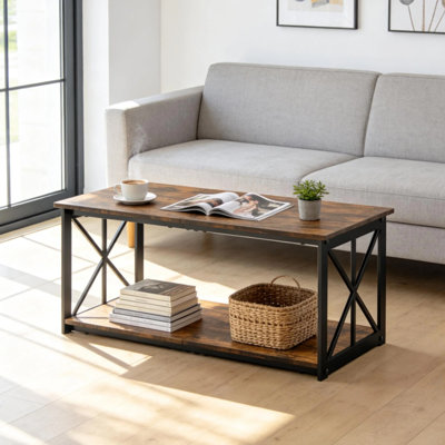 Lionel 37.8" Square Coffee Table With 2-Tier Storage Shelves