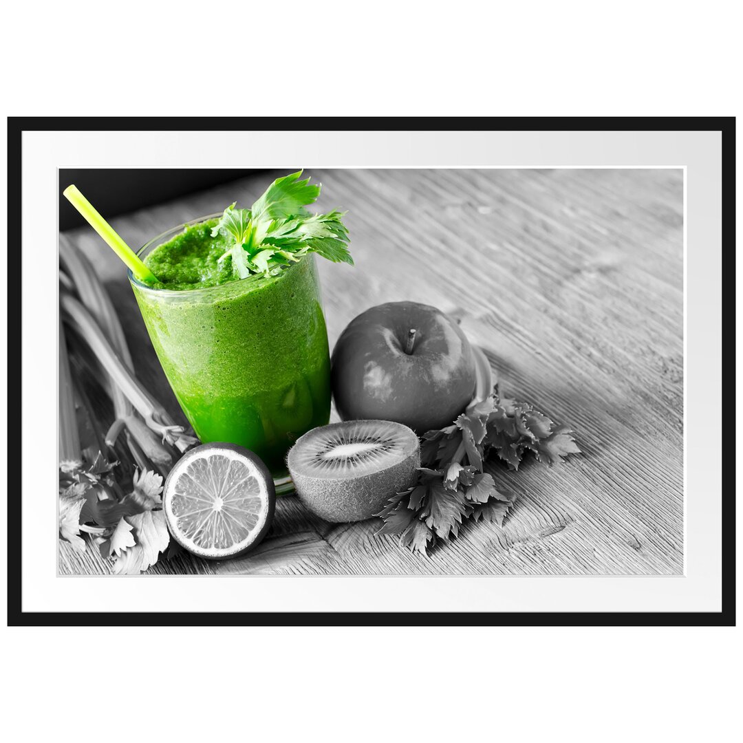 Gerahmtes Poster Apfel Limette Kiwi Smoothie