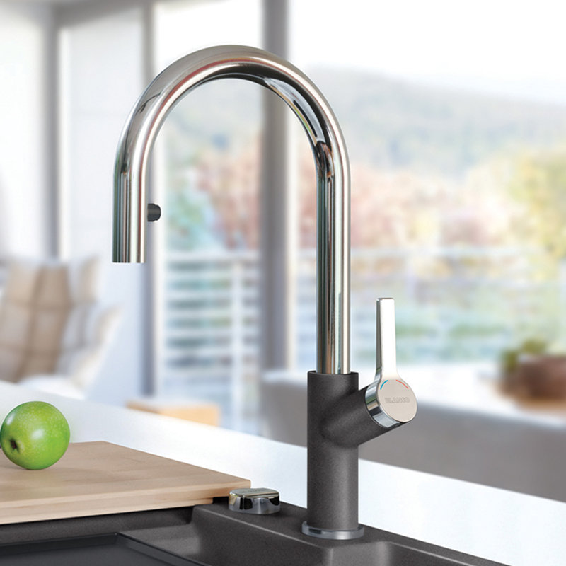 Urbena Pull-Down Dual-Spray Kitchen Faucet, Cinder/Chrome