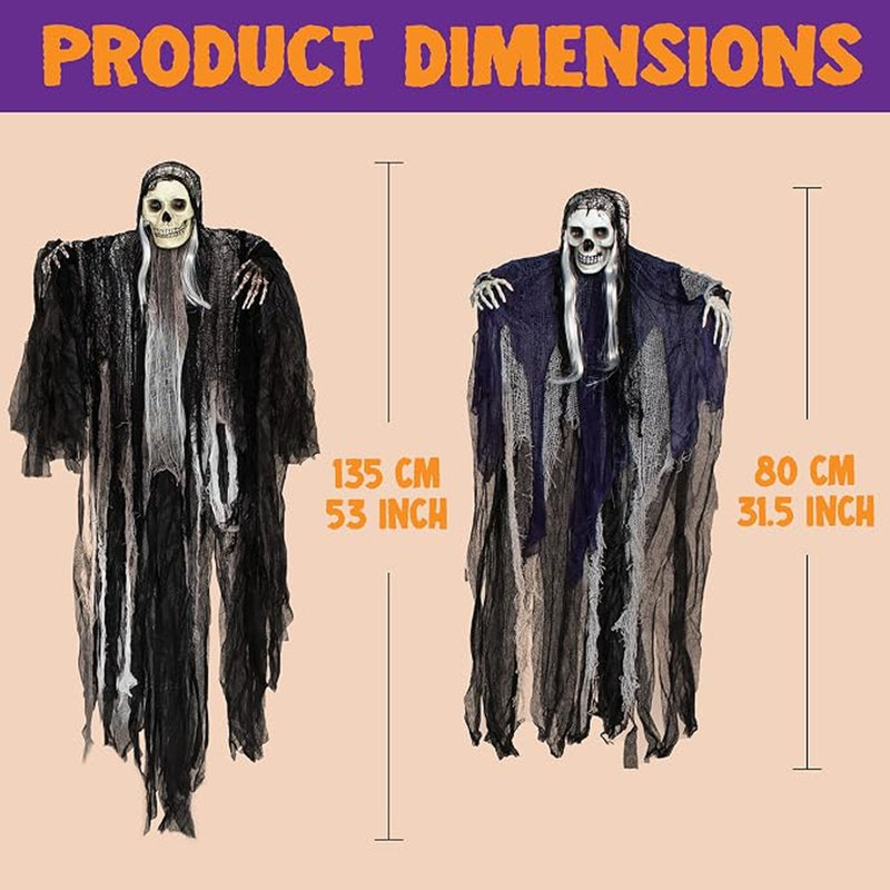 Ensemble de 3 décorations de squelette fantôme suspendues pour Halloween - Grim Reaper